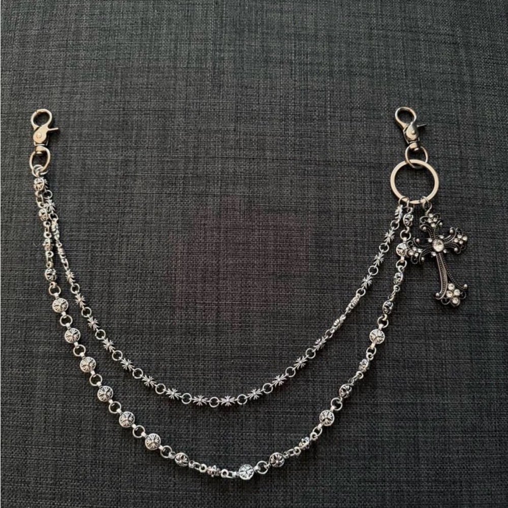 Chrome Hearts Silver Double Chain with Cross Charm